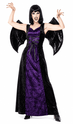 Ladies Devil Princess Costume Halloween Gothic Fancy Dress Velvet Outfit With Wings UK 10-12