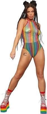 Ladies Fever Rainbow Fishnet Bodysuit