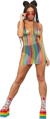 Ladies Fever Rainbow Fishnet Dress