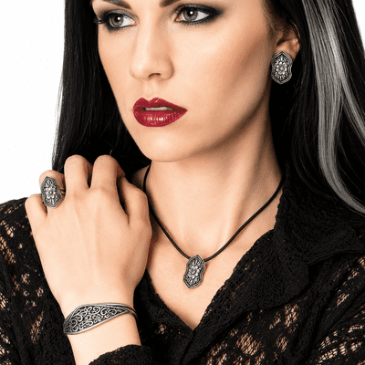 Ladies Gothic Jewellery Set Halloween Necklace Earrings Ring Bracelet Accessory