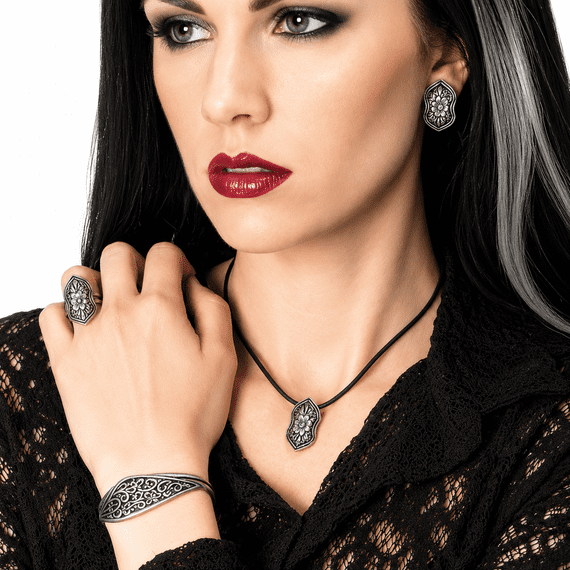 Ladies Gothic Jewellery Set Halloween Necklace Earrings Ring Bracelet Accessory