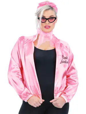 Ladies Grease Pink Ladies Jacket with Accessories