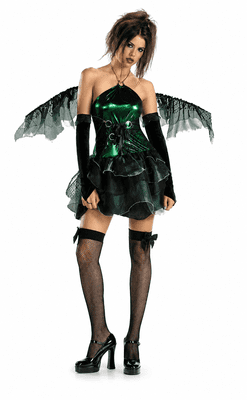 Ladies Green Dragon Fairy Costume Gothic Halloween Fancy Dress Outfit