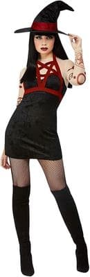 Ladies Halloween Fever Black Satanic Witch Costume
