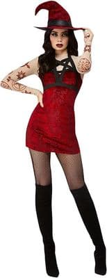 Ladies Halloween Fever Red Satanic Witch Costume