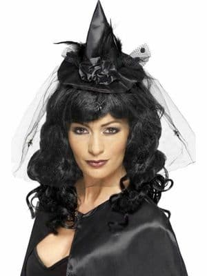Ladies Halloween mini black witch hat