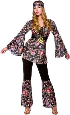 Ladies Hippie Costume 60s 70s Fancy Dress Peace Lovin Hippie Outfit Womens