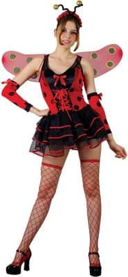 Ladies Ladybug Costume Womens Ladybird Fancy Dress Outfit Wings Antenna Set
