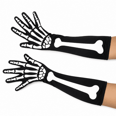 Ladies Long Skeleton Gloves Halloween Fancy Dress Bone Print Accessory