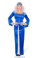 Ladies Maid Marian Costume Blue Medieval Robin Hood Fancy Dress Outfit