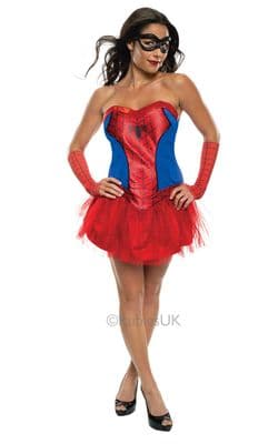 Ladies Marvel Spidergirl Costume Womens Superhero Tutu Fancy Dress Outfit Mask