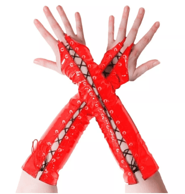 Ladies Matt Red Lace Up Gauntlets