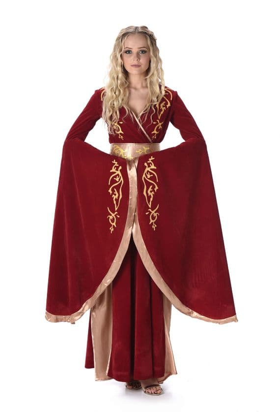 Ladies Medieval Fantasy Queen Costume Red Royal Fancy Dress Womens Outfit