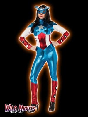 LADIES MISS AMERICAN DREAM AVENGERS MARVEL CAPTAIN AMERICA FANCY DRESS COSTUME