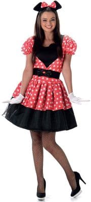 Ladies Miss Mouse Costume Red Polka Dot Fancy Dress Cartoon Party Outfit Adult