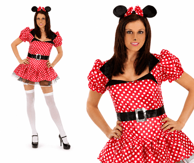 Ladies Mouse Costume Red Polka Dot Fancy Dress Cartoon Character Party Outfit