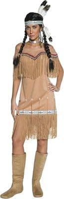 Ladies Native American Style Costume Western Fancy Dress Fringe Outfit