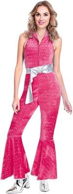 Ladies Pink Disco Jumpsuit Costume