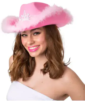 Ladies Pink Marabou Tiara Cowboy Hat