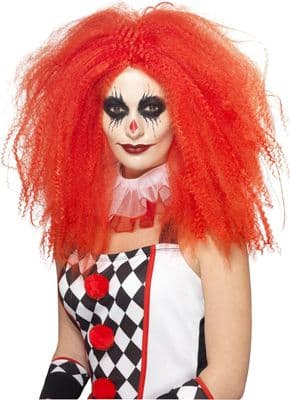 Ladies Red Crimped Clown Wig