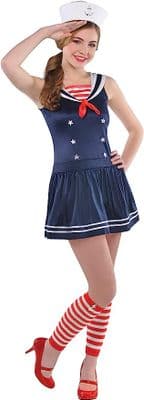 Ladies Sailor Sweetie Costume Womens Navy Fancy Dress Outfit Marine Set