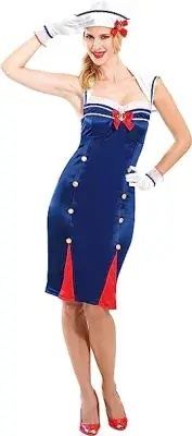 Ladies Sexy Pin Up Sailor Costume Small Navy White Fancy Dress Outfit