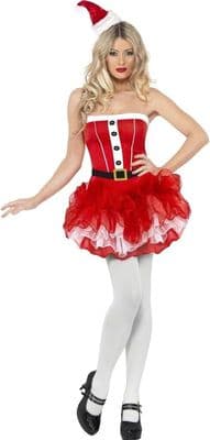 Ladies Sexy Santa Tutu Dress Christmas Costume Red Strapless Fancy Dress