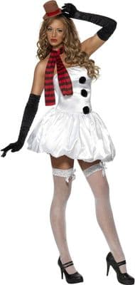 Ladies Sexy Snowman Costume White Christmas Dress Hat Scarf Fancy Dress