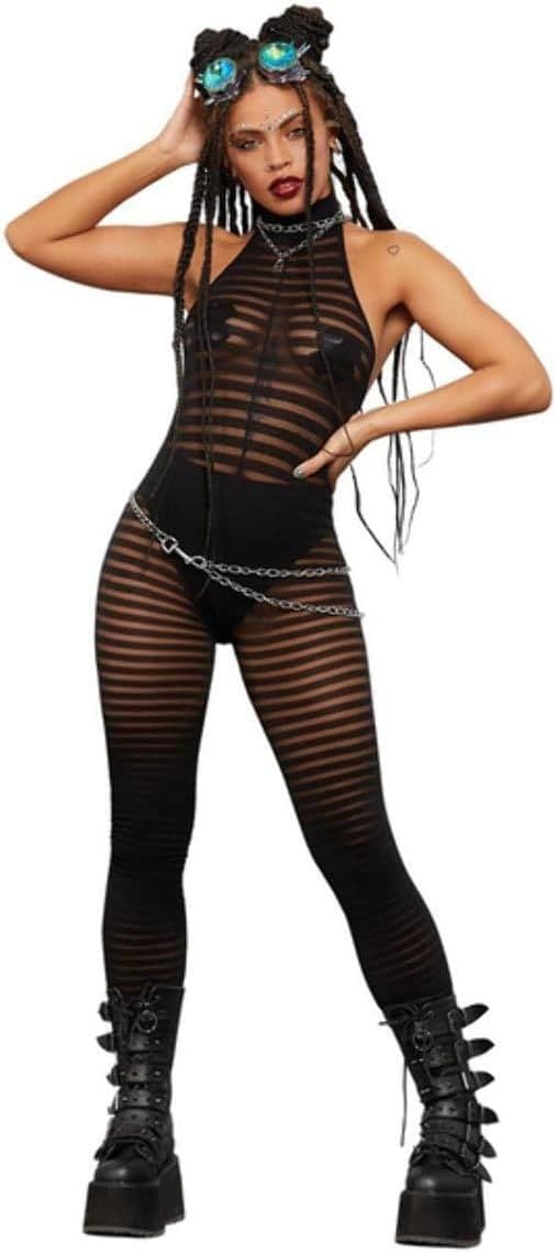 Ladies Sleeveless Striped Bodystocking
