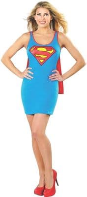 Ladies Supergirl Tank Dress with Mini Cape