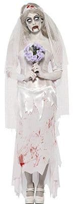 Ladies Till Death Do Us Part Zombie Bride Costume Halloween Horror Fancy Dress Outfit