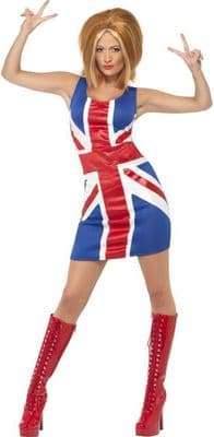 Ladies Union Jack Dress 1960s British Invasion Spice Girls Fancy Dress UK 10-12