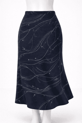 Ladies Vintage Black Floral Skirt Size 12  Midi Length Lined Side Slit Elegant Skirt