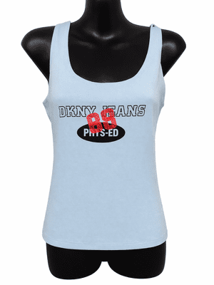 Ladies Vintage DKNY Vest Top Blue  Stretch Sleeveless Designer Tank Casual Top