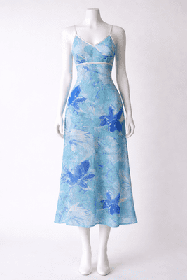 Ladies Vintage Light Blue Floral Midi Dress Size 6-8  Lace Overlay Strappy Elegant Dress