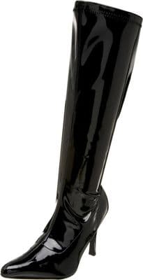 Ladies Wide Fit Black Patent Stiletto Boots UK 5 Retro 70s Knee High Disco Shoes