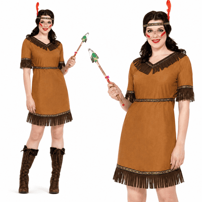 Ladies Wild West Indian Maiden Costume Adult Fancy Dress Western Outfit