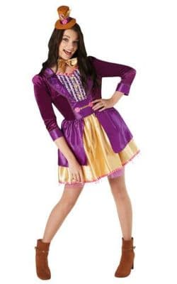Ladies Willy Wonka Costume Official Fancy Dress Outfit Book Week with Mini Hat