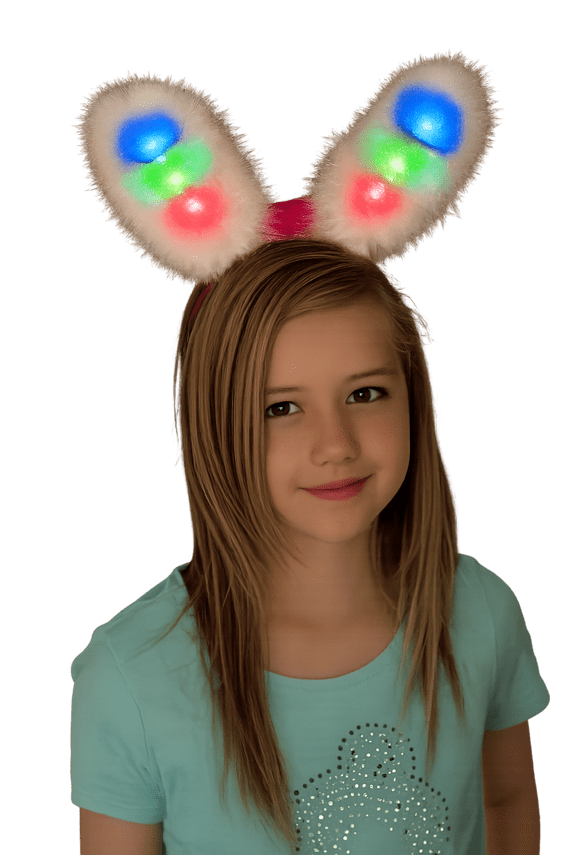 Light Up Bunny Ears Headband Pink Marabou LED Rabbit Fancy Dress Accessory