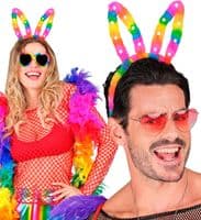 Light-Up Rainbow Bunny Ears Headband  LED Festival Accessory