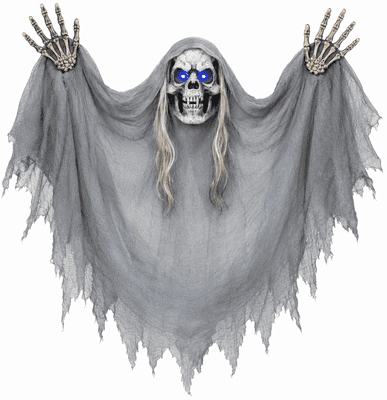 Light Up Skeleton Bat Halloween Hanging Decoration Grey 60cm Party Prop
