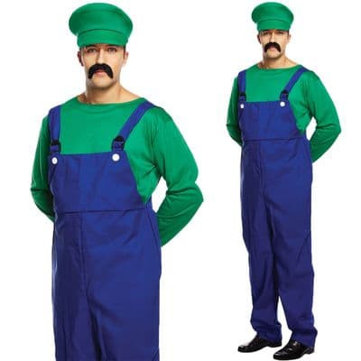 Men's Luigi Super Work Man Fancy Dress Costume One Size Plumber Party Outfit