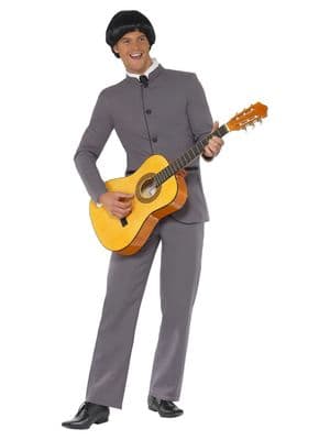 Mens 1960s Fab Four Costume Grey Suit Beatles Fancy Dress Outfit