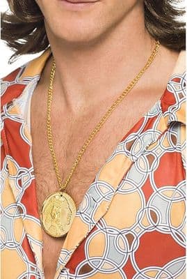 Mens 1960s Gold Metal Medallion On Chain