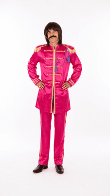 Mens 1960s Pink Pop Sergeant Costume  Retro Fancy Dress Suit