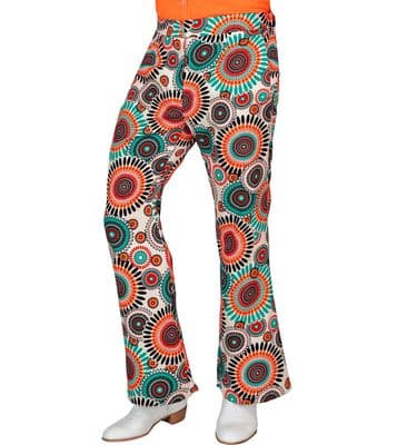 Mens 1960s Vintage Flared Trousers Retro 60s Hippie Groovy Fancy Dress Pants