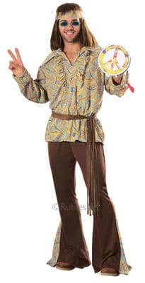 Mens 1970s Hippy Costume Mod Marvin Retro Fancy Dress Outfit Shirt Trousers