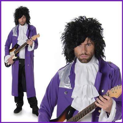 Mens 1980s Pop Icon Costume Purple Prince Fancy Dress Outfit Adult