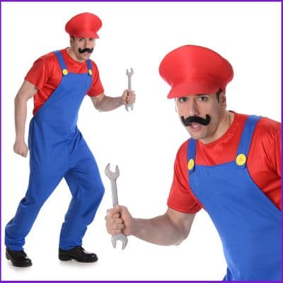 Mens 1980s Red Plumber Costume