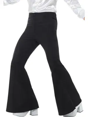 Mens 60s 70s Black Flared Trousers Bell Bottom Disco Hippie Fancy Dress Costume
